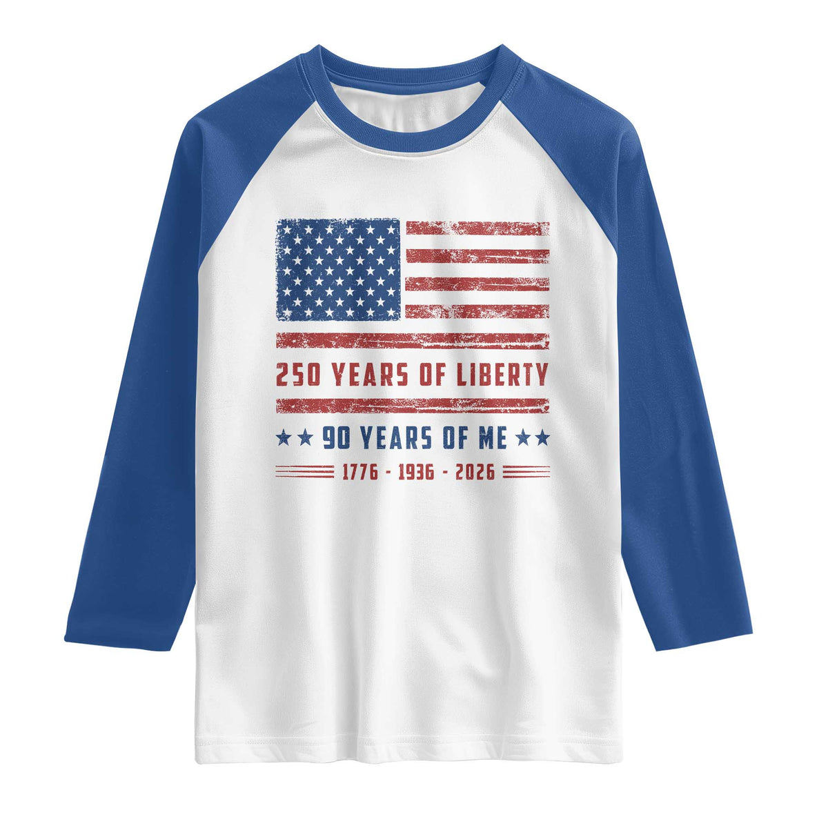 Patriotic 90th Birthday USA 250th Anniversary Raglan Shirt 250 Years of Liberty 1936 90 Year Old Gift
