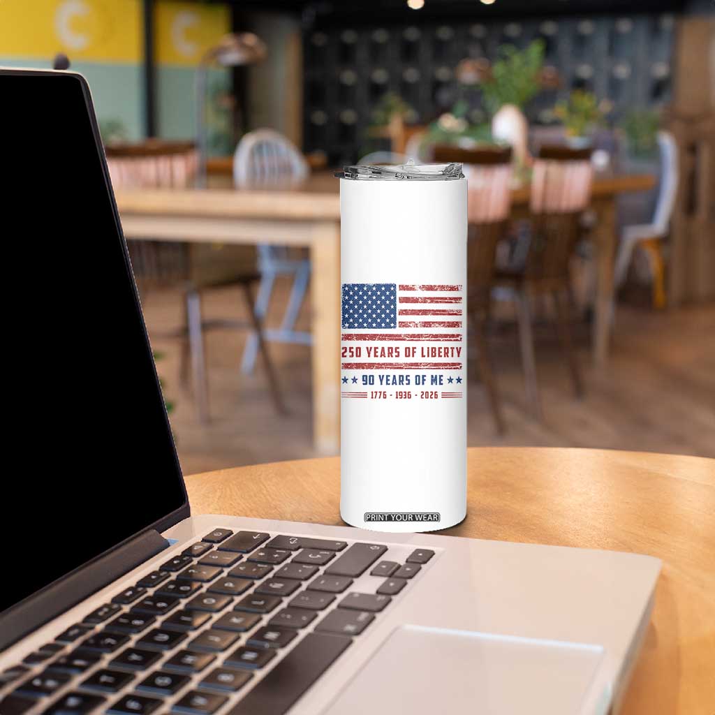 Patriotic 90th Birthday USA 250th Anniversary Skinny Tumbler 250 Years of Liberty 1936 90 Year Old Gift