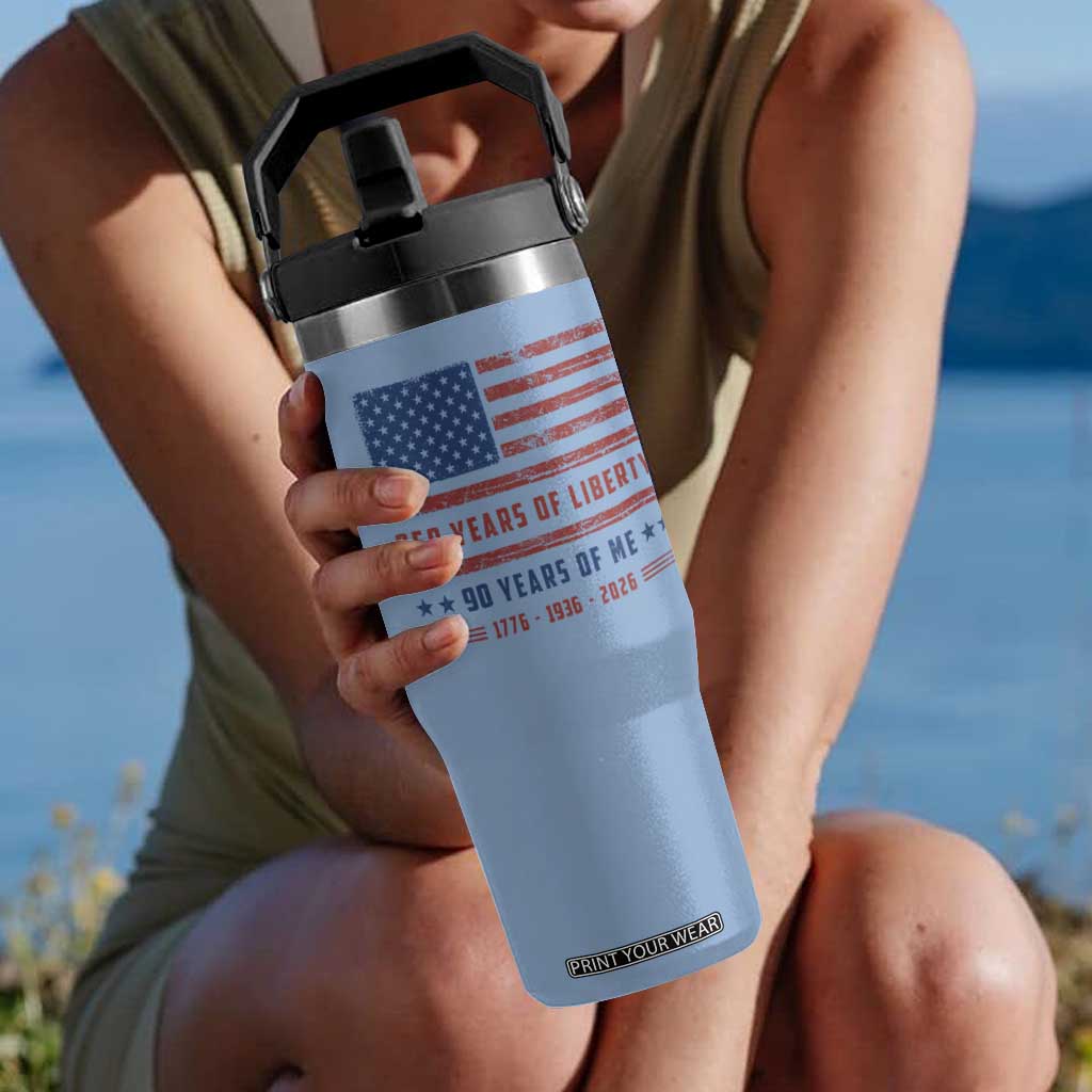 Patriotic 90th Birthday USA 250th Anniversary Flip Straw Tumbler 250 Years of Liberty 1936 90 Year Old Gift