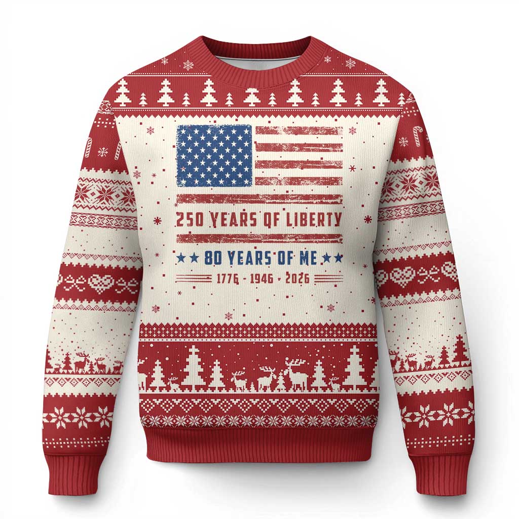 Patriotic 80th Birthday USA 250th Anniversary Ugly Christmas Sweater 250 Years of Liberty 1946 80 Year Old Gift