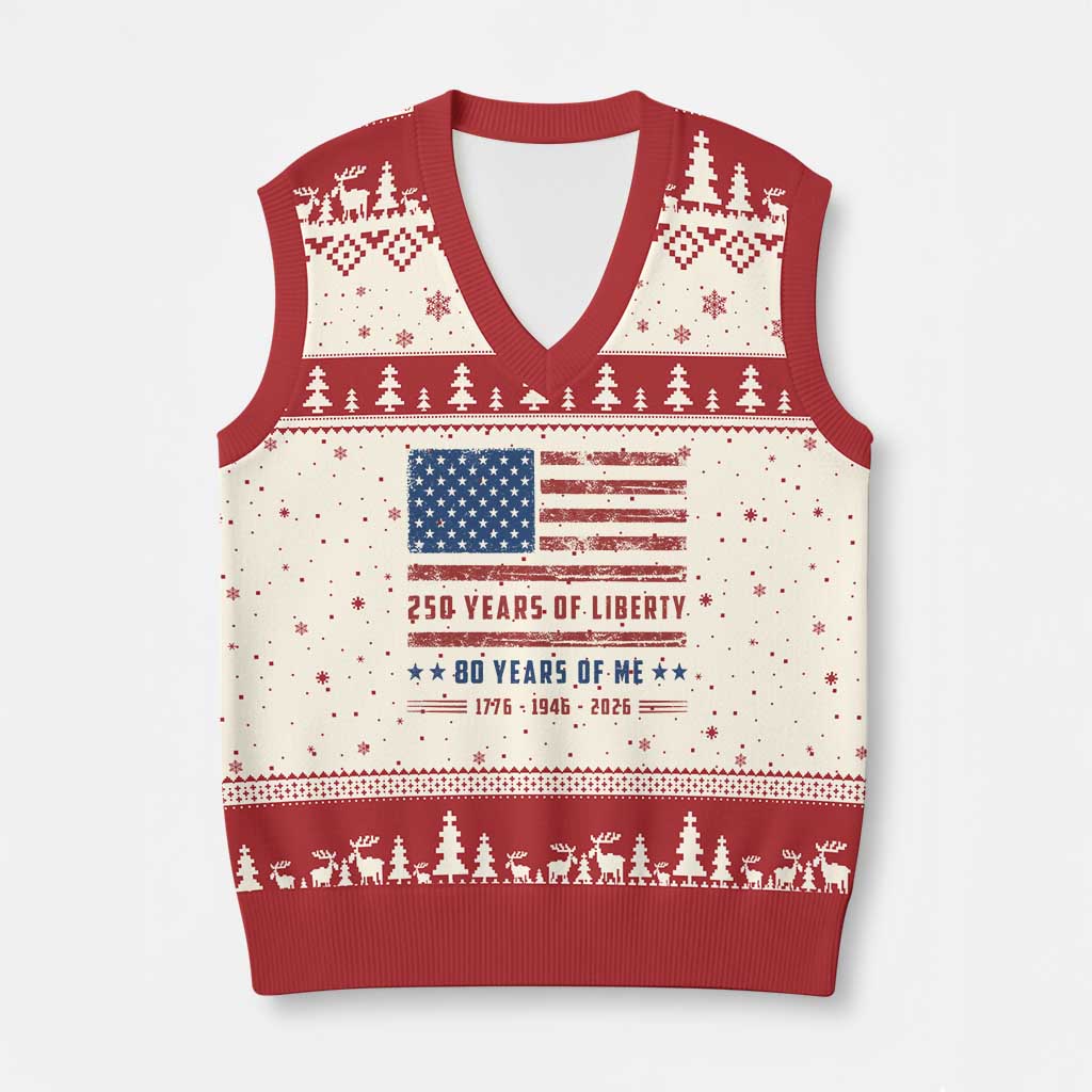 Patriotic 80th Birthday USA 250th Anniversary V-Neck Knit Sweater Vest 250 Years of Liberty 1946 80 Year Old Gift