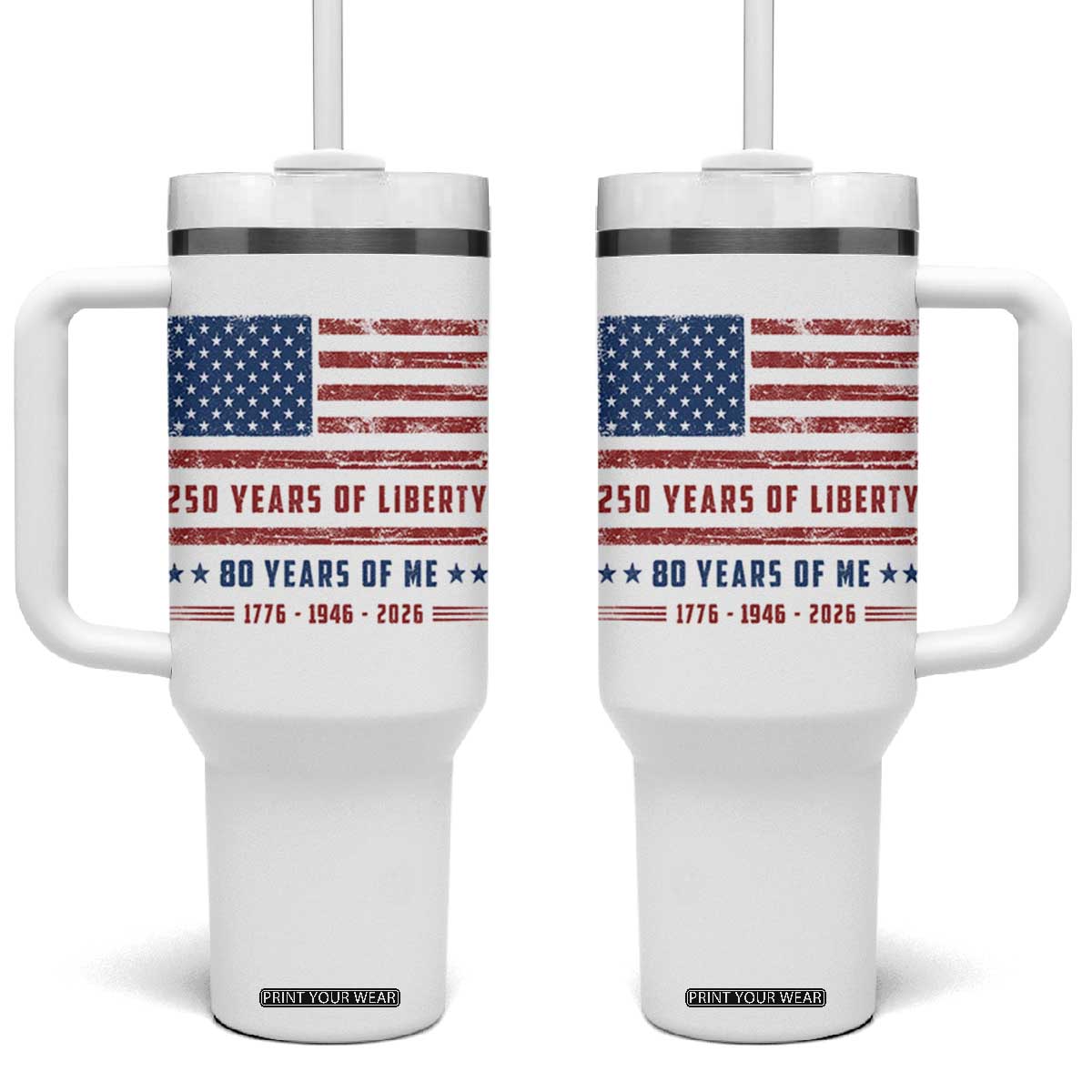 Patriotic 80th Birthday USA 250th Anniversary Tumbler With Handle 250 Years of Liberty 1946 80 Year Old Gift