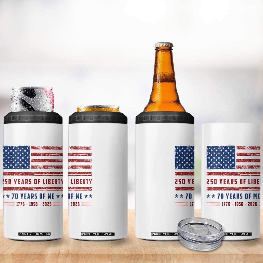 Patriotic 70th Birthday USA 250th Anniversary 4 in 1 Can Cooler Tumbler 250 Years of Liberty 1956 70 Year Old Gift