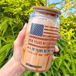 Patriotic 70th Birthday USA 250th Anniversary Glass Can 250 Years of Liberty 1956 70 Year Old Gift