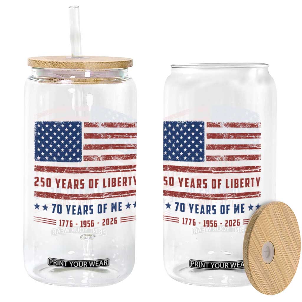 Patriotic 70th Birthday USA 250th Anniversary Glass Can 250 Years of Liberty 1956 70 Year Old Gift