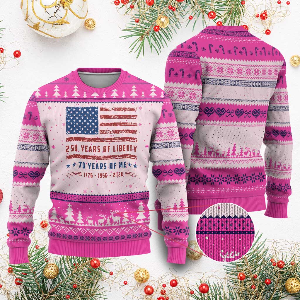 Patriotic 70th Birthday USA 250th Anniversary Ugly Christmas Sweater 250 Years of Liberty 1956 70 Year Old Gift