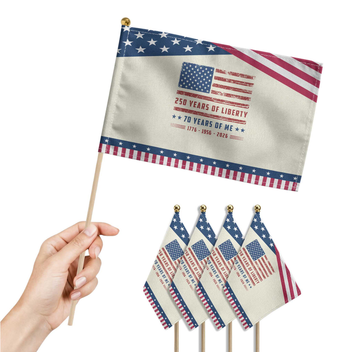 70th Birthday USA 250th Anniversary Patriotic Handheld Flag 250 Years of Liberty 1956 70 Year Old Gift