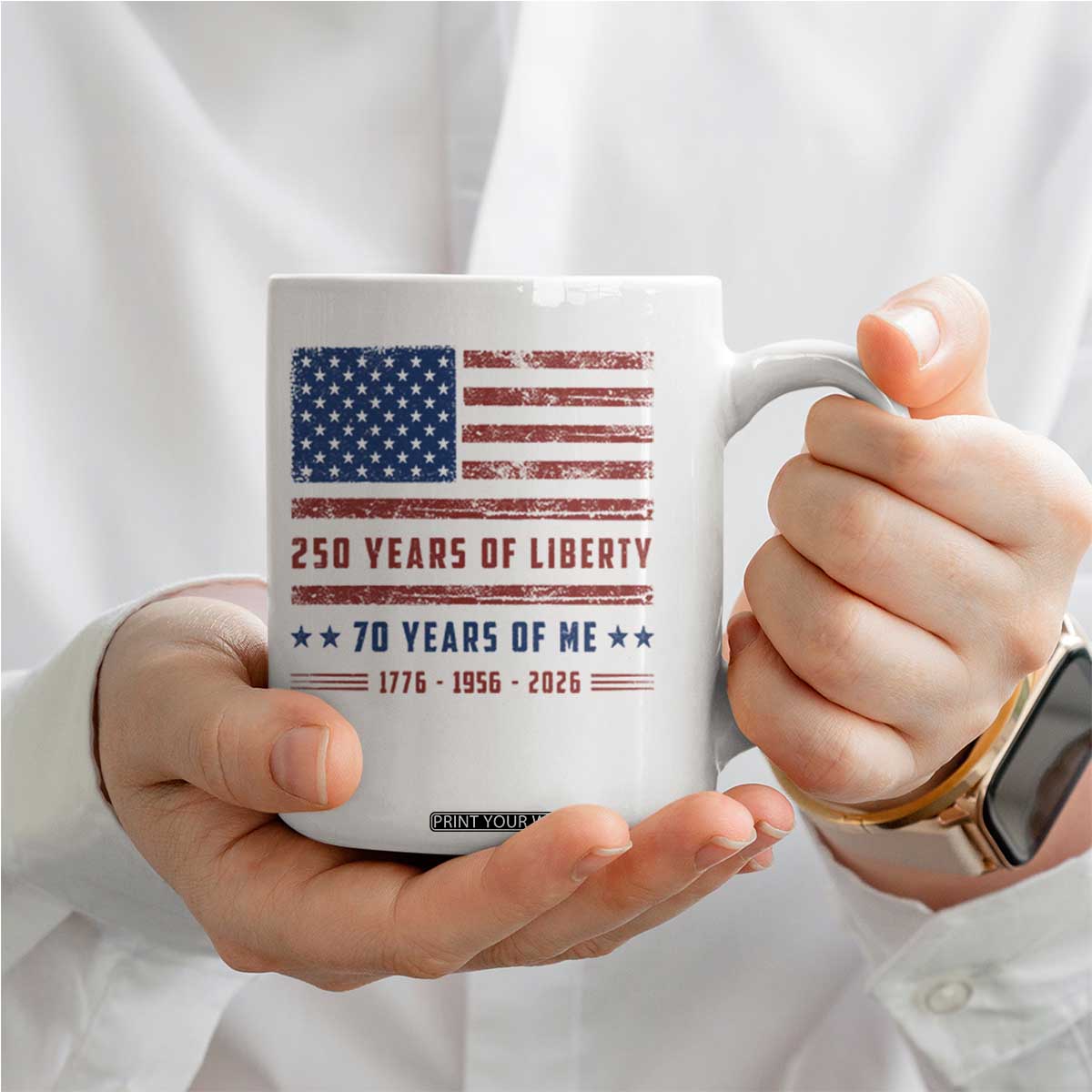 Patriotic 70th Birthday USA 250th Anniversary Coffee Mug 250 Years of Liberty 1956 70 Year Old Gift