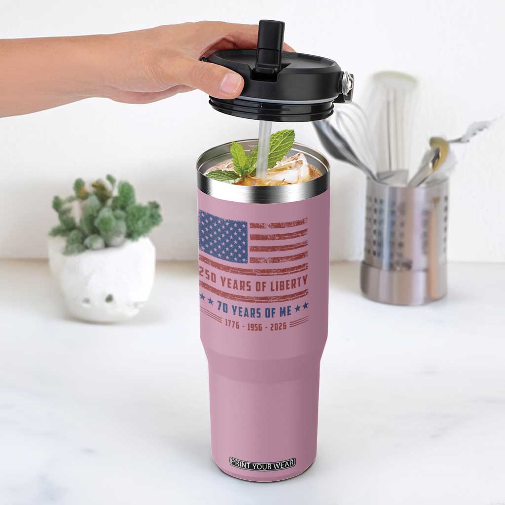 Patriotic 70th Birthday USA 250th Anniversary Flip Straw Tumbler 250 Years of Liberty 1956 70 Year Old Gift