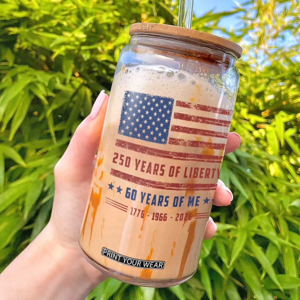Patriotic 60th Birthday USA 250th Anniversary Glass Can 250 Years of Liberty 1966 60 Year Old Gift