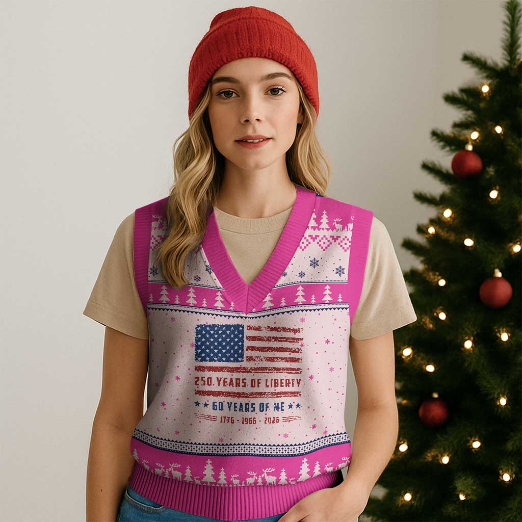 Patriotic 60th Birthday USA 250th Anniversary V-Neck Knit Sweater Vest 250 Years of Liberty 1966 60 Year Old Gift