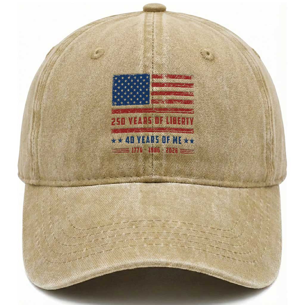 Patriotic 40th Birthday USA 250th Anniversary Washed Cotton Baseball Cap 250 Years of Liberty 1986 40 Year Old Gift TS10 Print Your Wear