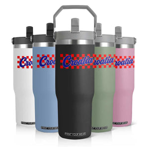 Croatia Flip Straw Tumbler Checkered Retro Hrvatska Zagreb Croatian
