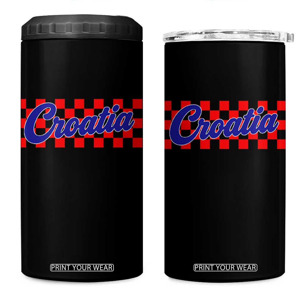 Croatia 4 in 1 Can Cooler Tumbler Checkered Retro Hrvatska Zagreb Croatian