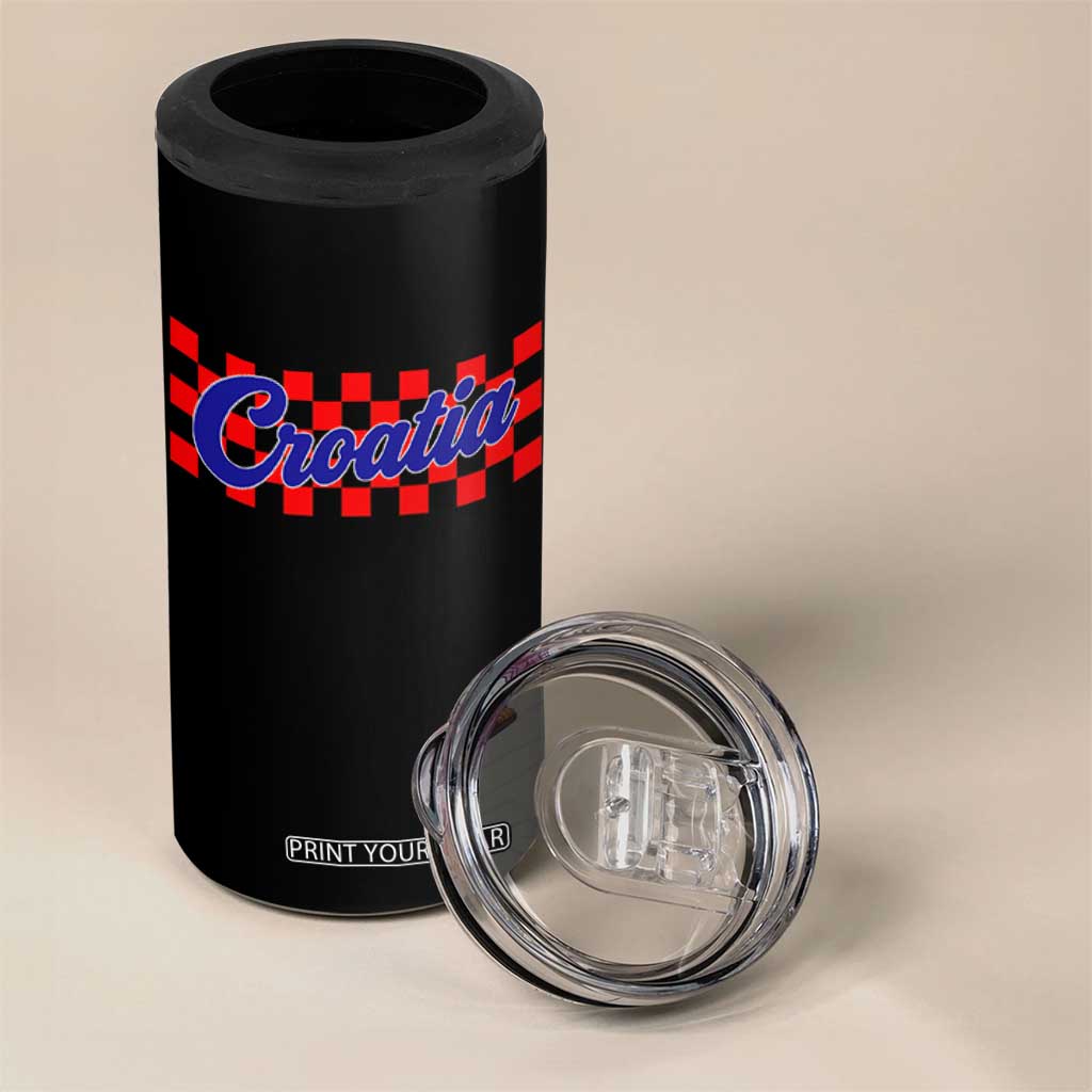 Croatia 4 in 1 Can Cooler Tumbler Checkered Retro Hrvatska Zagreb Croatian