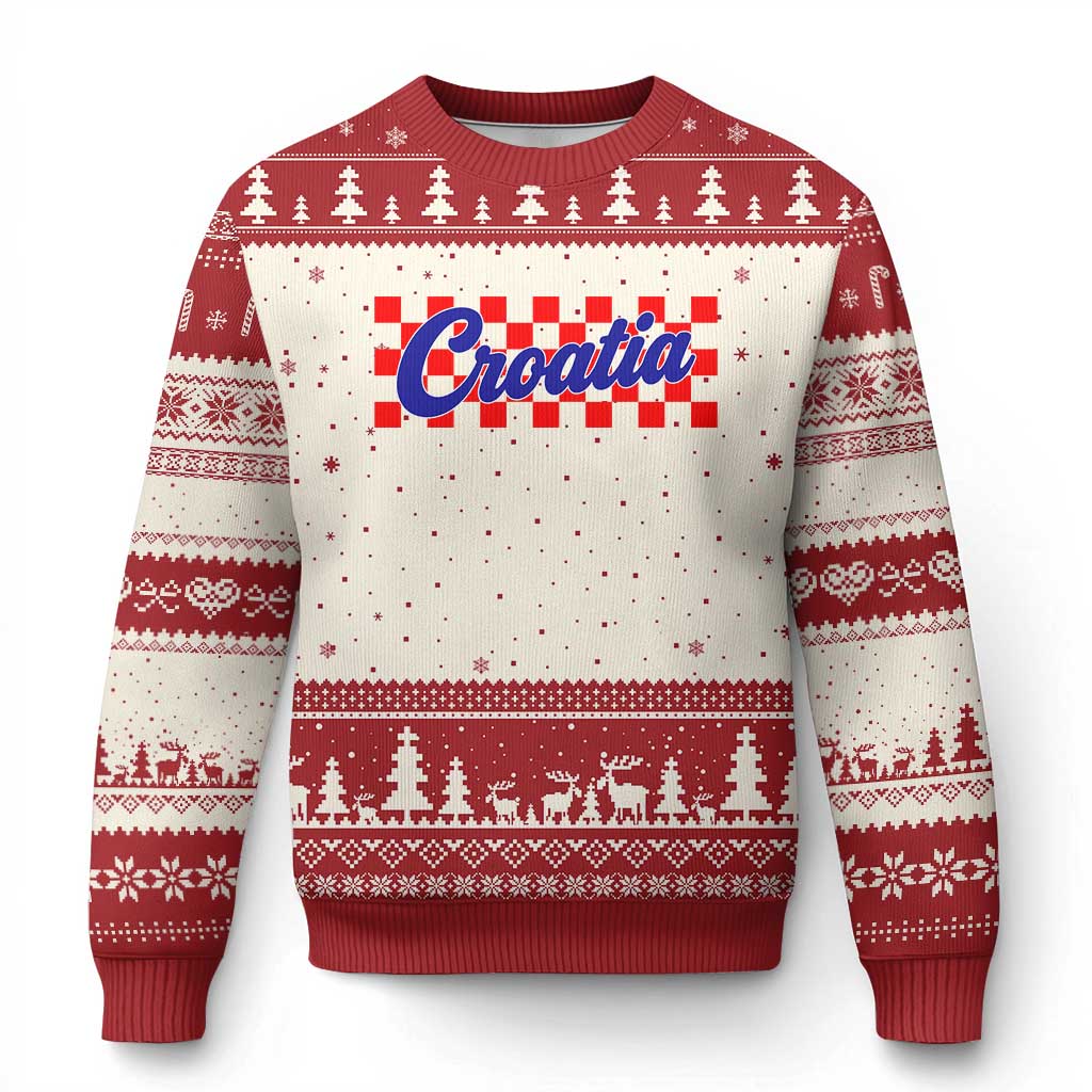 Croatia Ugly Christmas Sweater Checkered Retro Hrvatska Zagreb Croatian