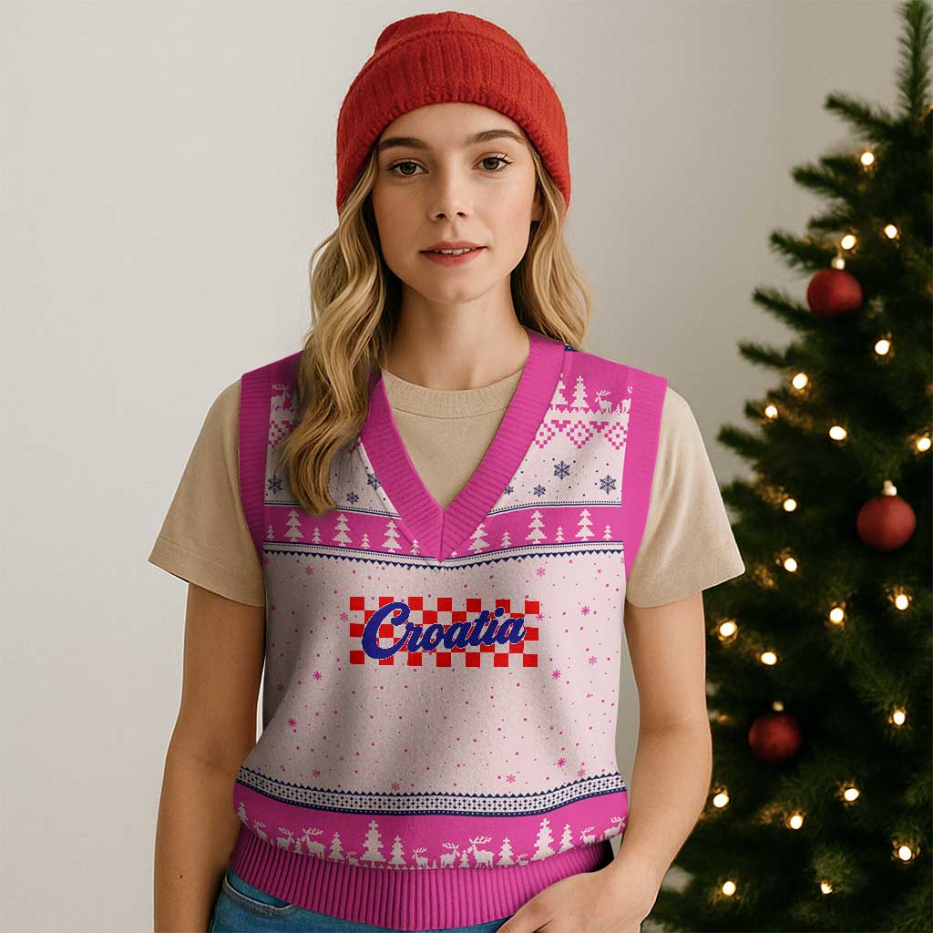 Croatia V-Neck Knit Sweater Vest Checkered Retro Hrvatska Zagreb Croatian