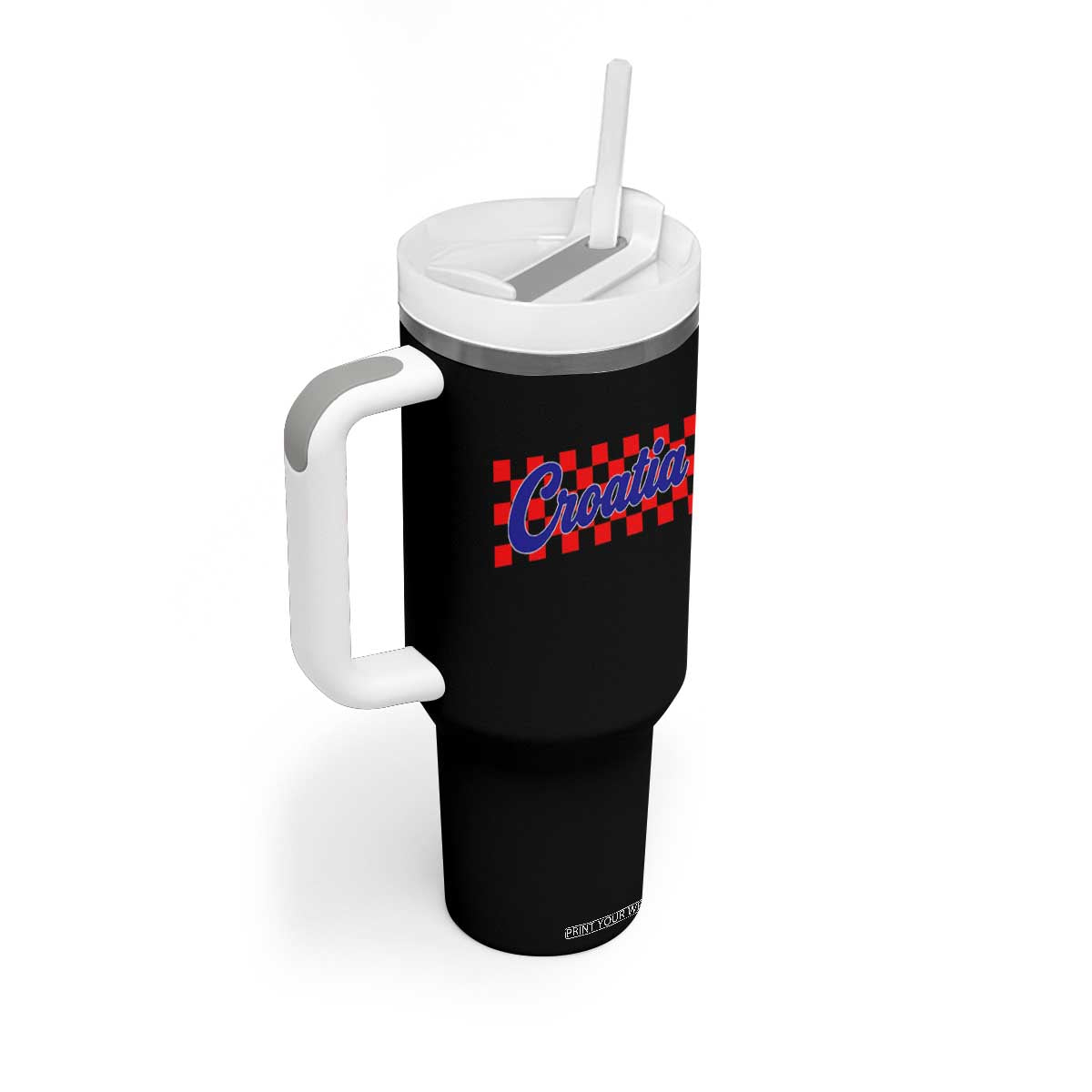 Croatia Tumbler With Handle Checkered Retro Hrvatska Zagreb Croatian