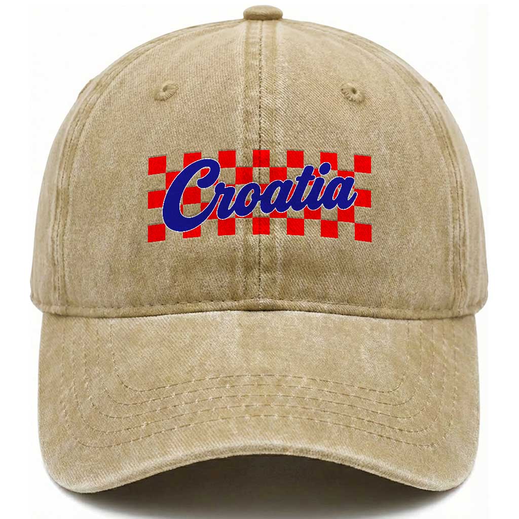 Croatia Washed Cotton Baseball Cap Checkered Retro Hrvatska Zagreb Croatian