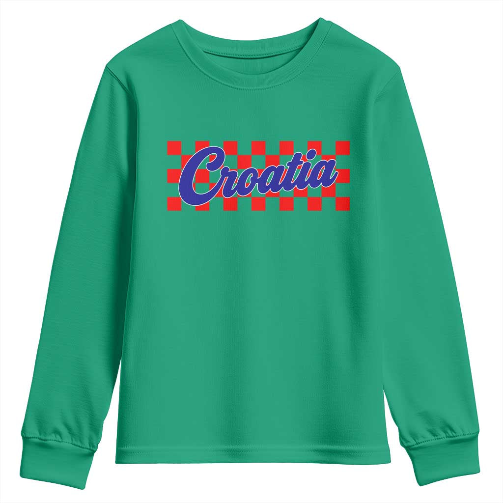 Croatia Youth Sweatshirt Checkered Retro Hrvatska Zagreb Croatian