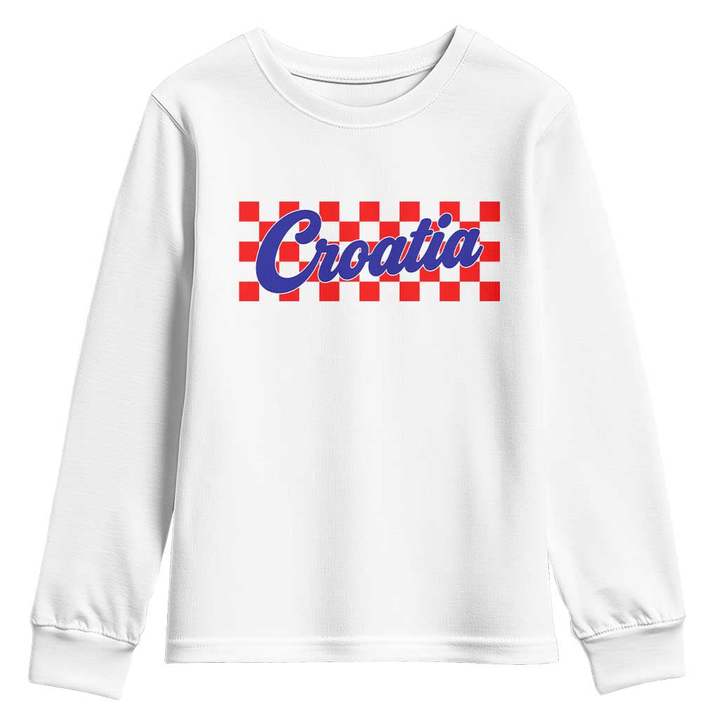 Croatia Youth Sweatshirt Checkered Retro Hrvatska Zagreb Croatian TS10 White Print Your Wear