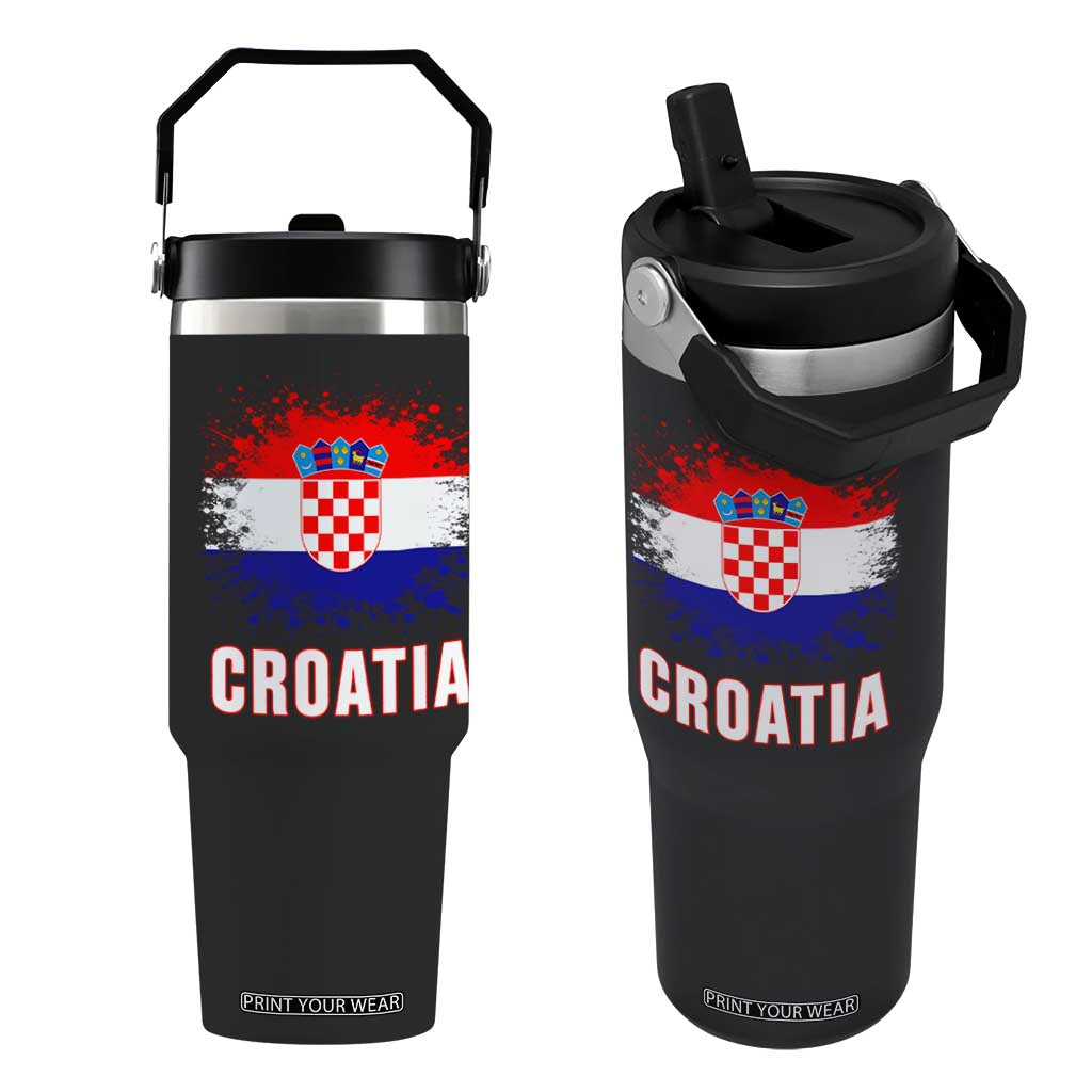 Croatia Flip Straw Tumbler Retro Vintage Watercolors Sport Hrvatska Flag Croatian TS10 One Size: 30 oz Black Print Your Wear