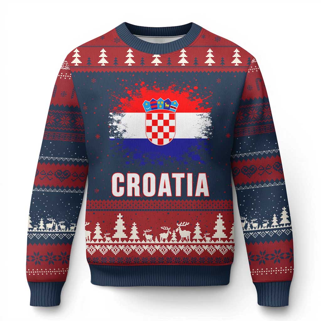 Croatia Ugly Christmas Sweater Retro Vintage Watercolors Sport Hrvatska Flag Croatian TS10 Navy Red Print Your Wear