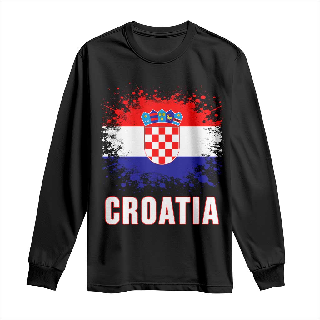 Croatia Long Sleeve Shirt Retro Vintage Watercolors Sport Hrvatska Flag Croatian TS10 Black Print Your Wear