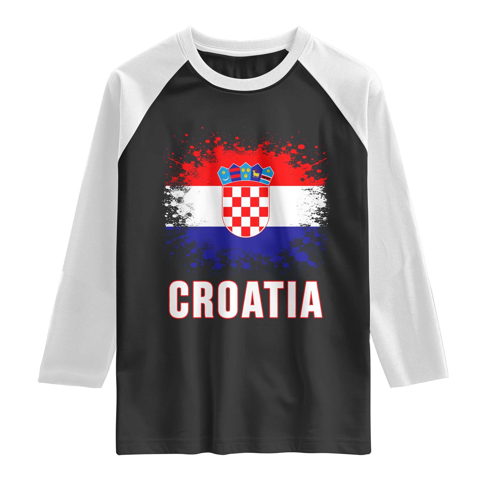 Croatia Raglan Shirt Retro Vintage Watercolors Sport Hrvatska Flag Croatian TS10 Black White Print Your Wear