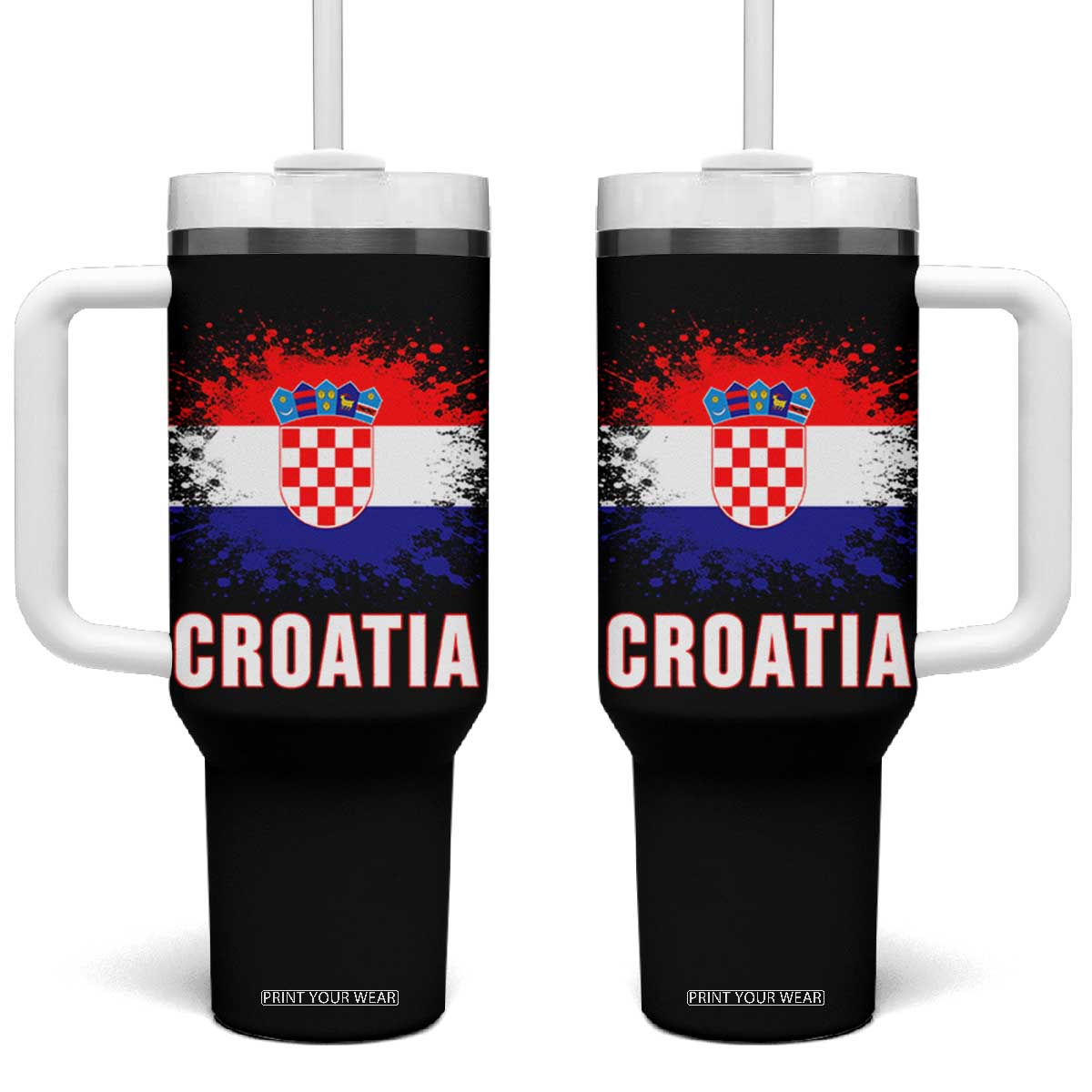 Croatia Tumbler With Handle Retro Vintage Watercolors Sport Hrvatska Flag Croatian TS10 One Size: 40 oz Black Print Your Wear