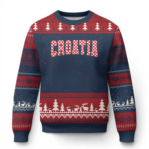 Vintage Croatia Ugly Christmas Sweater Retro Varsity Hrvatska Flag Zagreb Croatian