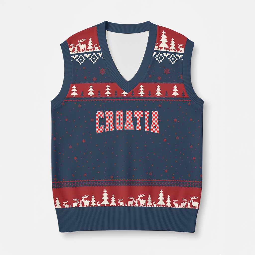 Vintage Croatia V-Neck Knit Sweater Vest Retro Varsity Hrvatska Flag Zagreb Croatian