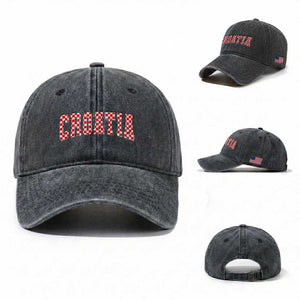 Vintage Croatia Washed Cotton Baseball Cap Retro Varsity Hrvatska Flag Zagreb Croatian