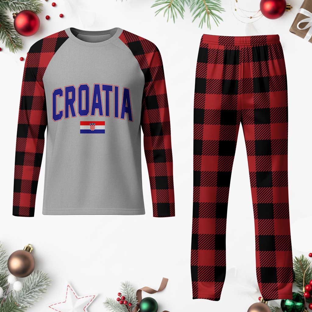 Croatia Flag Plaid Pajama Set Vintage Hrvatska Flag Zagreb Croatian Jersey Retro