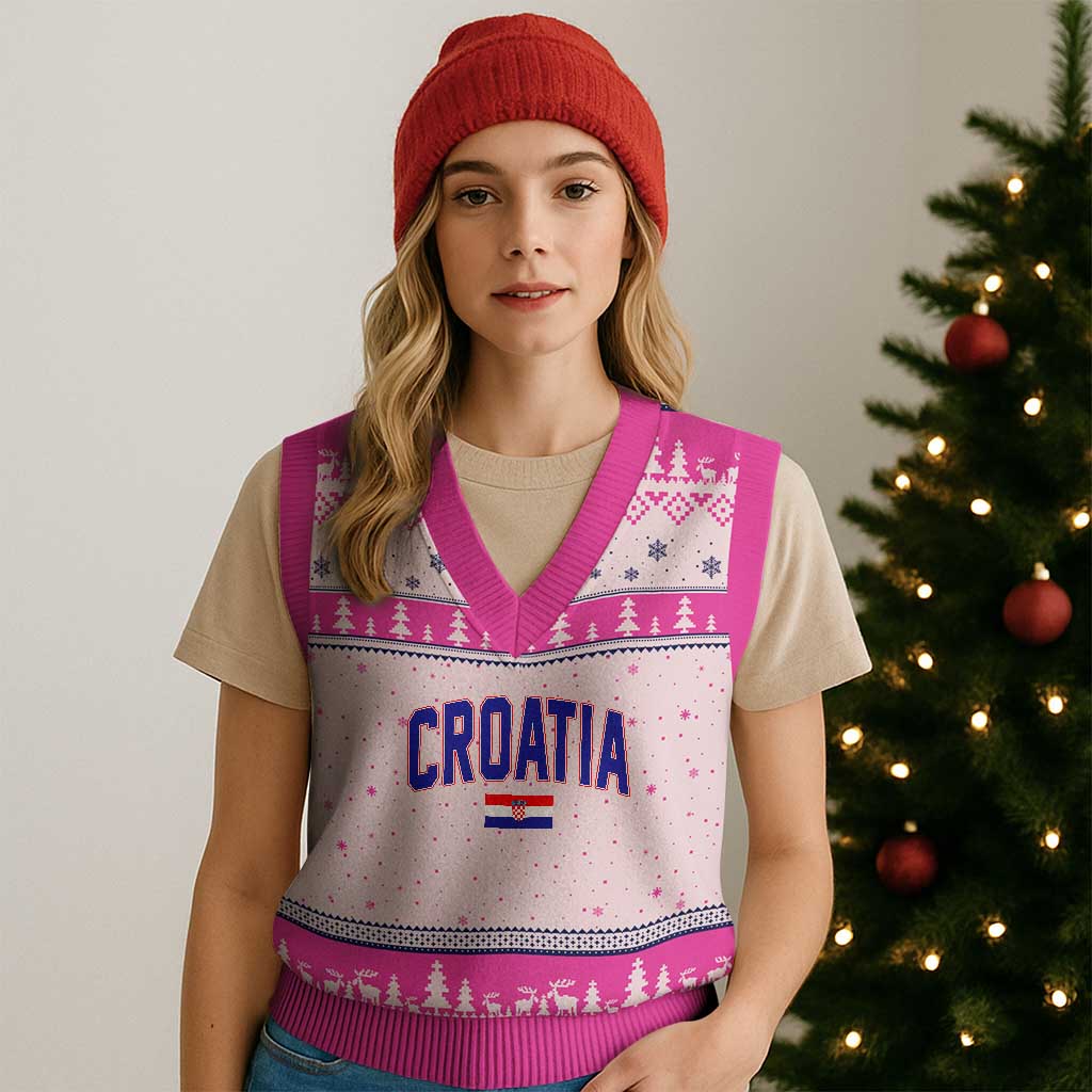 Croatia Flag V-Neck Knit Sweater Vest Vintage Hrvatska Flag Zagreb Croatian Jersey Retro