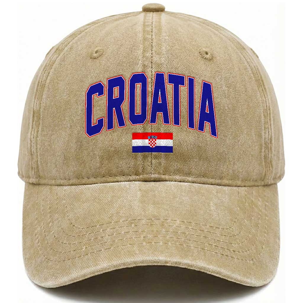 Croatia Flag Washed Cotton Baseball Cap Vintage Hrvatska Flag Zagreb Croatian Jersey Retro TS10 Print Your Wear