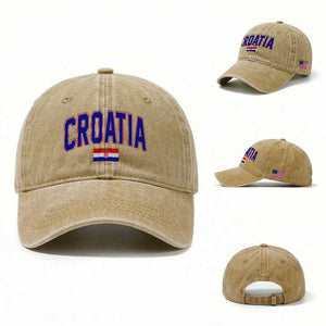 Croatia Flag Washed Cotton Baseball Cap Vintage Hrvatska Flag Zagreb Croatian Jersey Retro