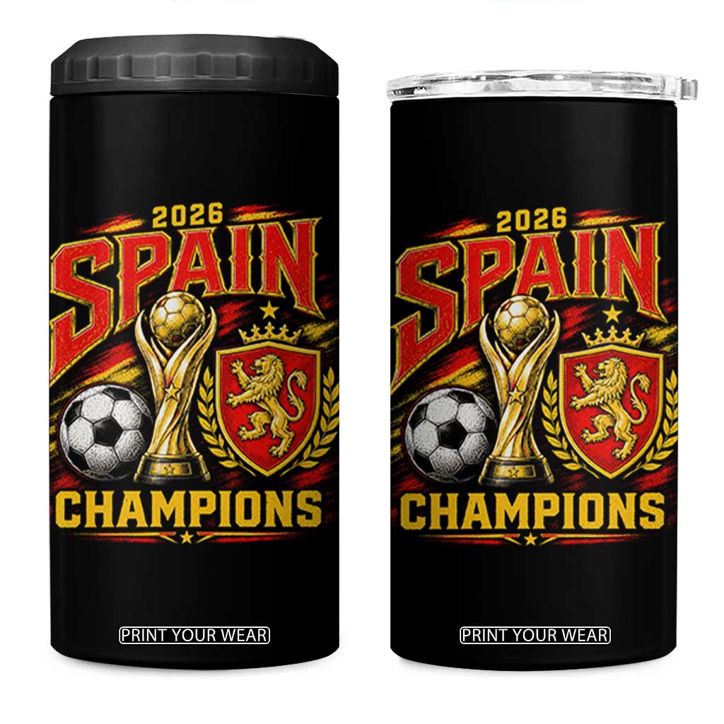 Spain Champions 2026 4 in 1 Can Cooler Tumbler Spanish Soccer Fan Graphic TS10 One Size: 16 oz Black Print Your Wear