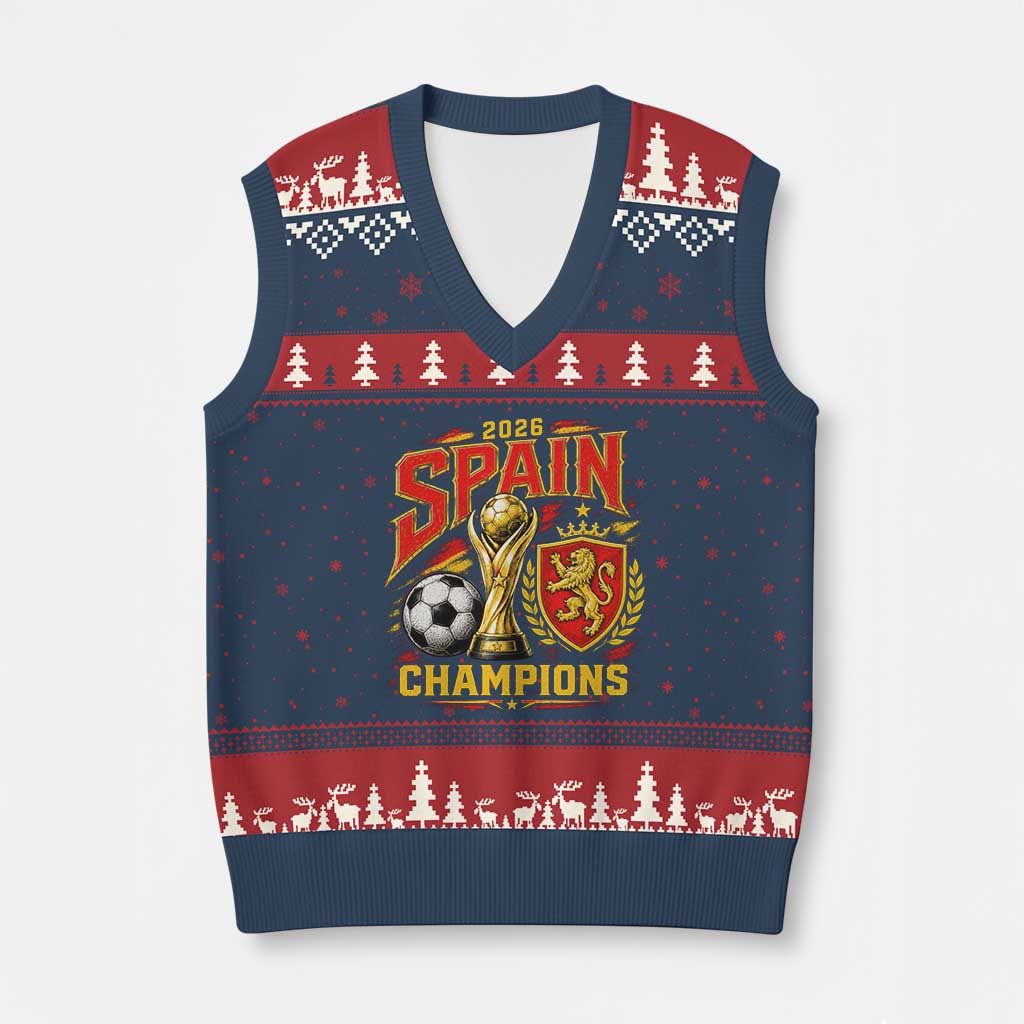 Spain Champions 2026 V-Neck Knit Sweater Vest Spanish Soccer Fan Graphic