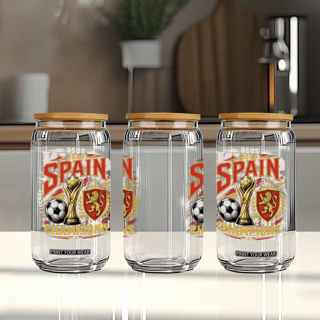 Spain Champions 2026 Glass Can Spanish Soccer Fan Graphic