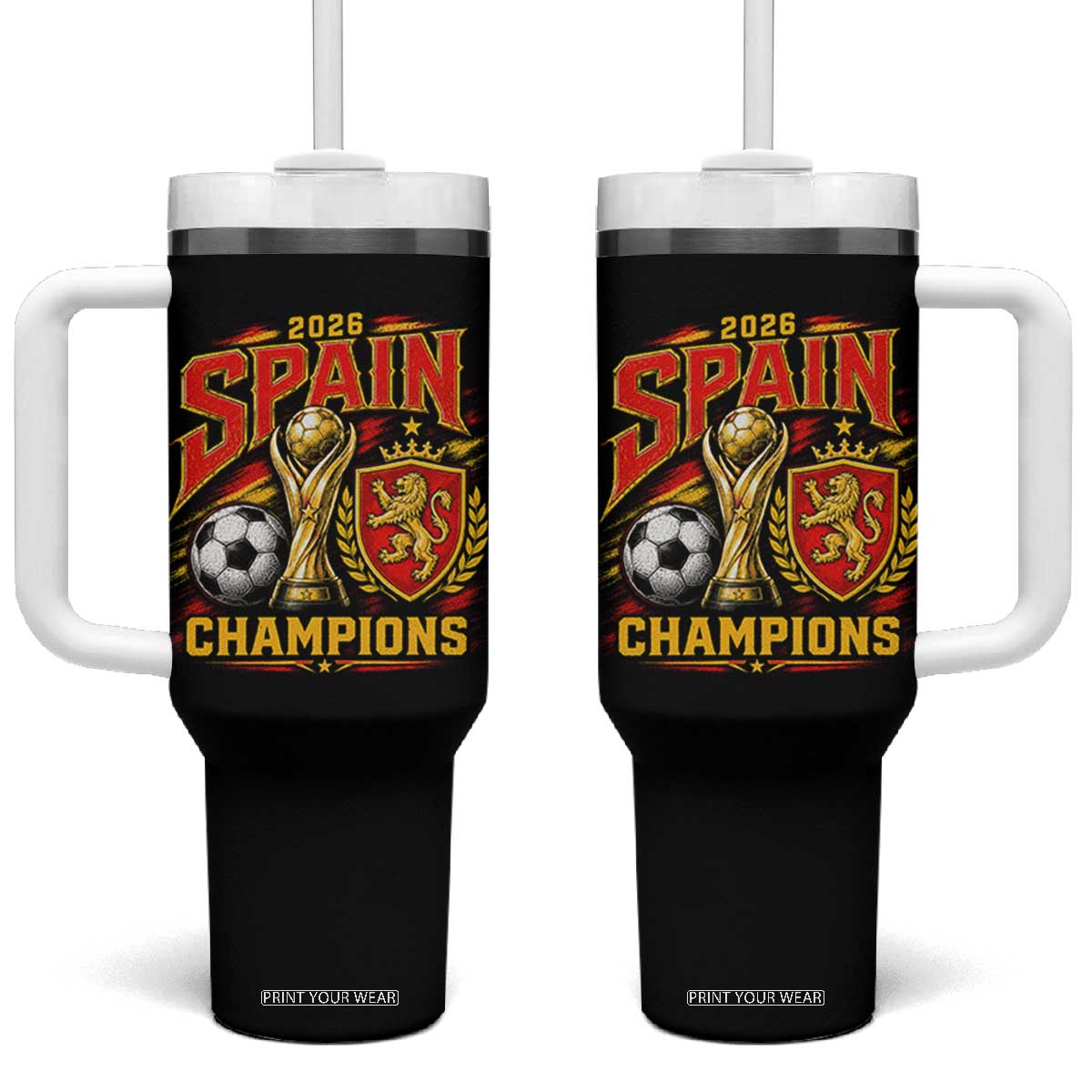 Spain Champions 2026 Tumbler With Handle Spanish Soccer Fan Graphic