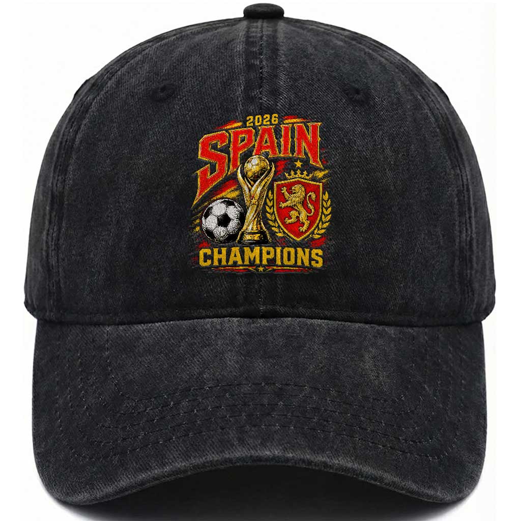 Spain Champions 2026 Washed Cotton Baseball Cap Spanish Soccer Fan Graphic TS10 Print Your Wear