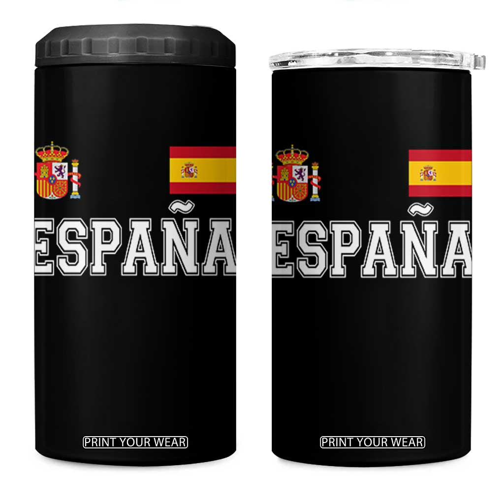 Spain Espana 4 in 1 Can Cooler Tumbler Vintage Spanish Flag Royal Crest Graphic
