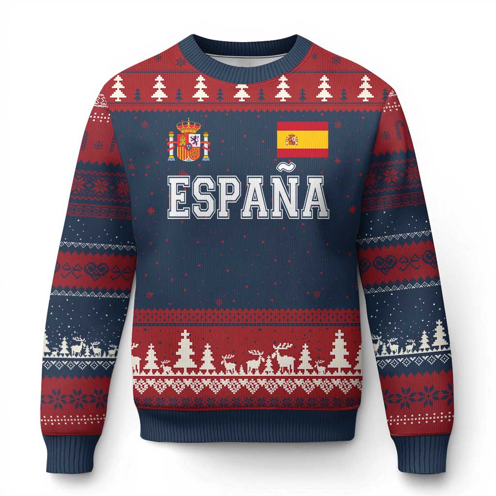 Spain Espana Ugly Christmas Sweater Vintage Spanish Flag Royal Crest Graphic TS10 Navy Red Print Your Wear