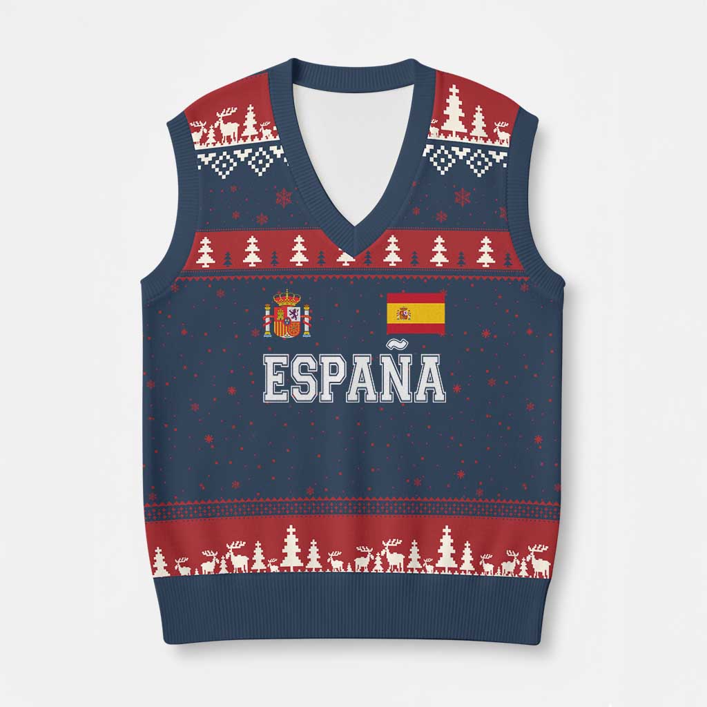 Spain Espana V-Neck Knit Sweater Vest Vintage Spanish Flag Royal Crest Graphic