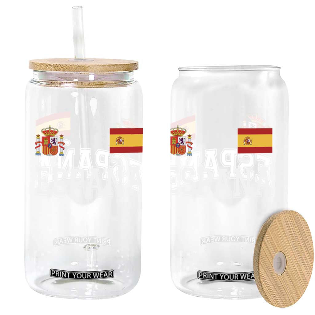 Spain Espana Glass Can Vintage Spanish Flag Royal Crest Graphic