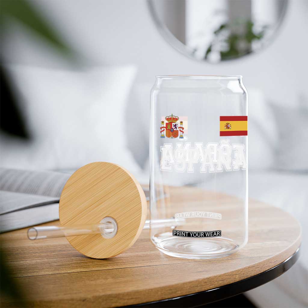 Spain Espana Glass Can Vintage Spanish Flag Royal Crest Graphic