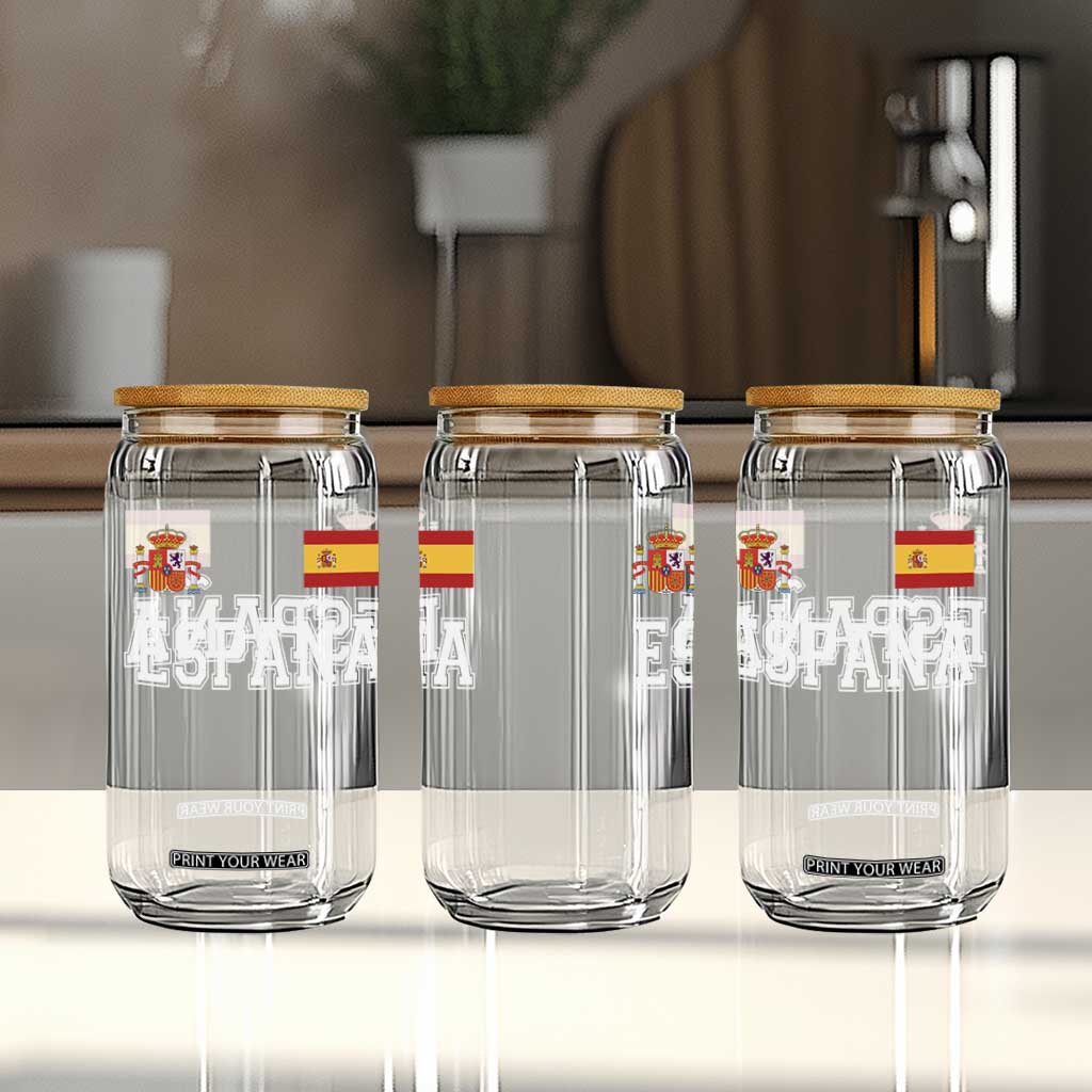 Spain Espana Glass Can Vintage Spanish Flag Royal Crest Graphic
