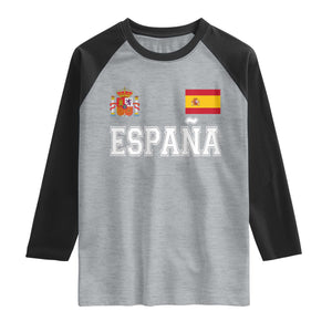 Spain Espana Raglan Shirt Vintage Spanish Flag Royal Crest Graphic