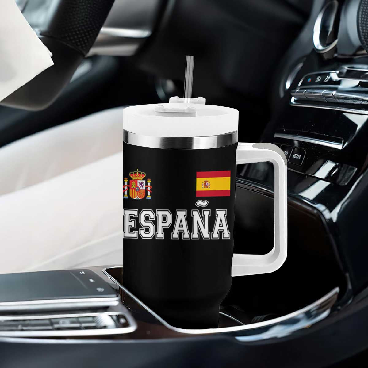 Spain Espana Tumbler With Handle Vintage Spanish Flag Royal Crest Graphic